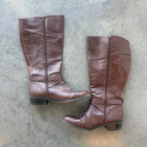 Vintage Y2k Brown Unisa Buckle Leather Riding Knee High Boots 9.5 - Picture 2 of 6